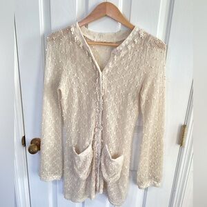 Ivory Sheer Size Medium  Lace Button  Cardigan Delicate Boho Sheer Cottagecore